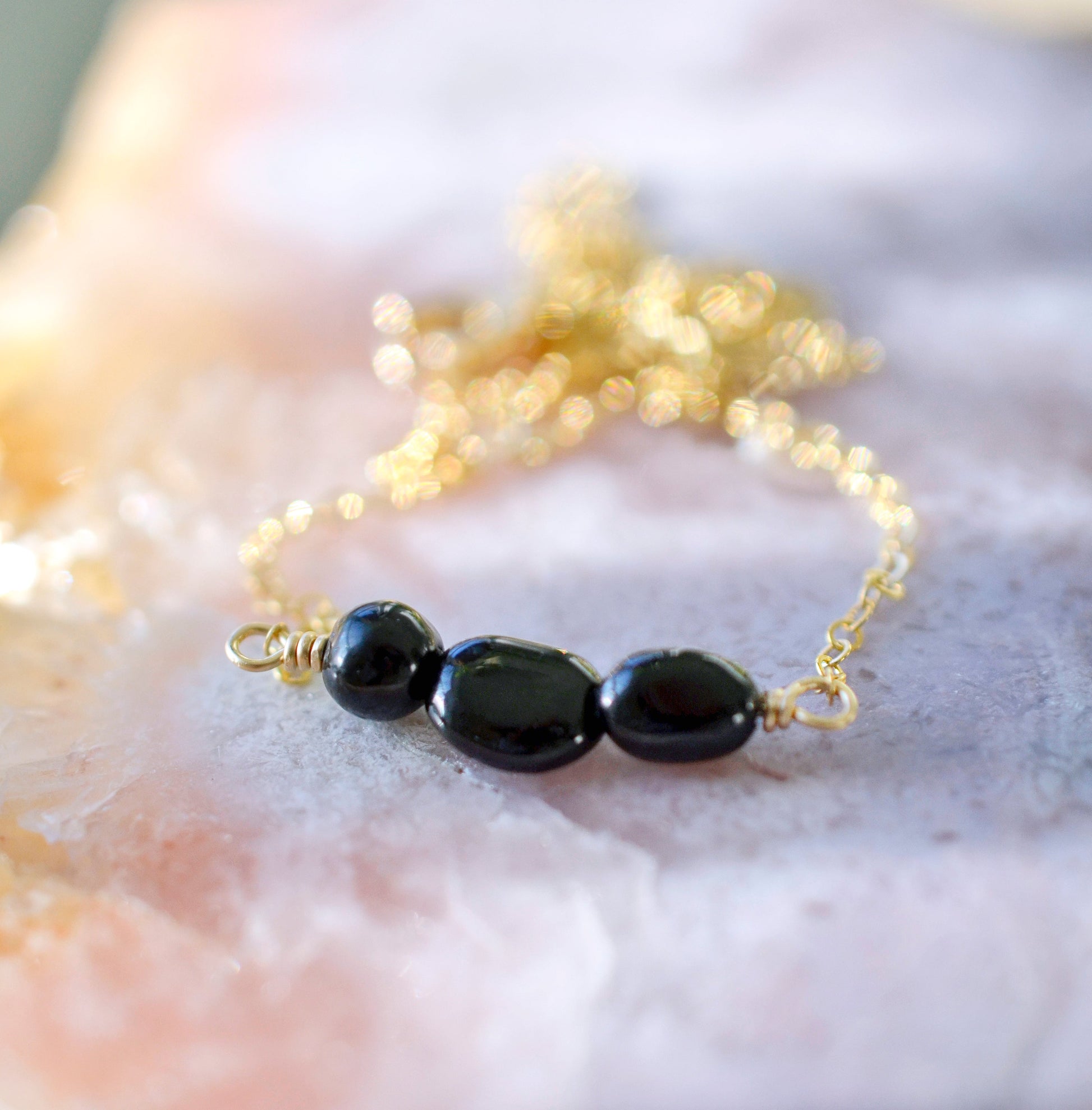 Black Tourmaline Necklace, Polished Tourmaline Necklace, Sterling Silver or 14k Gold Filled, Protection Empath Pendant, Dainty, For Women