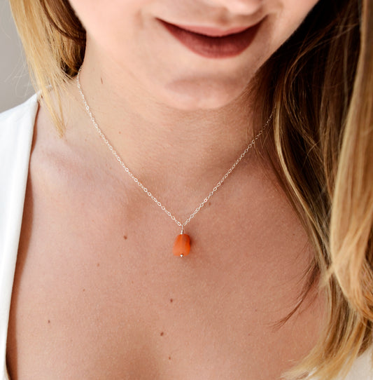 Raw Carnelian Necklace in Sterling Silver or 14k Gold Filled