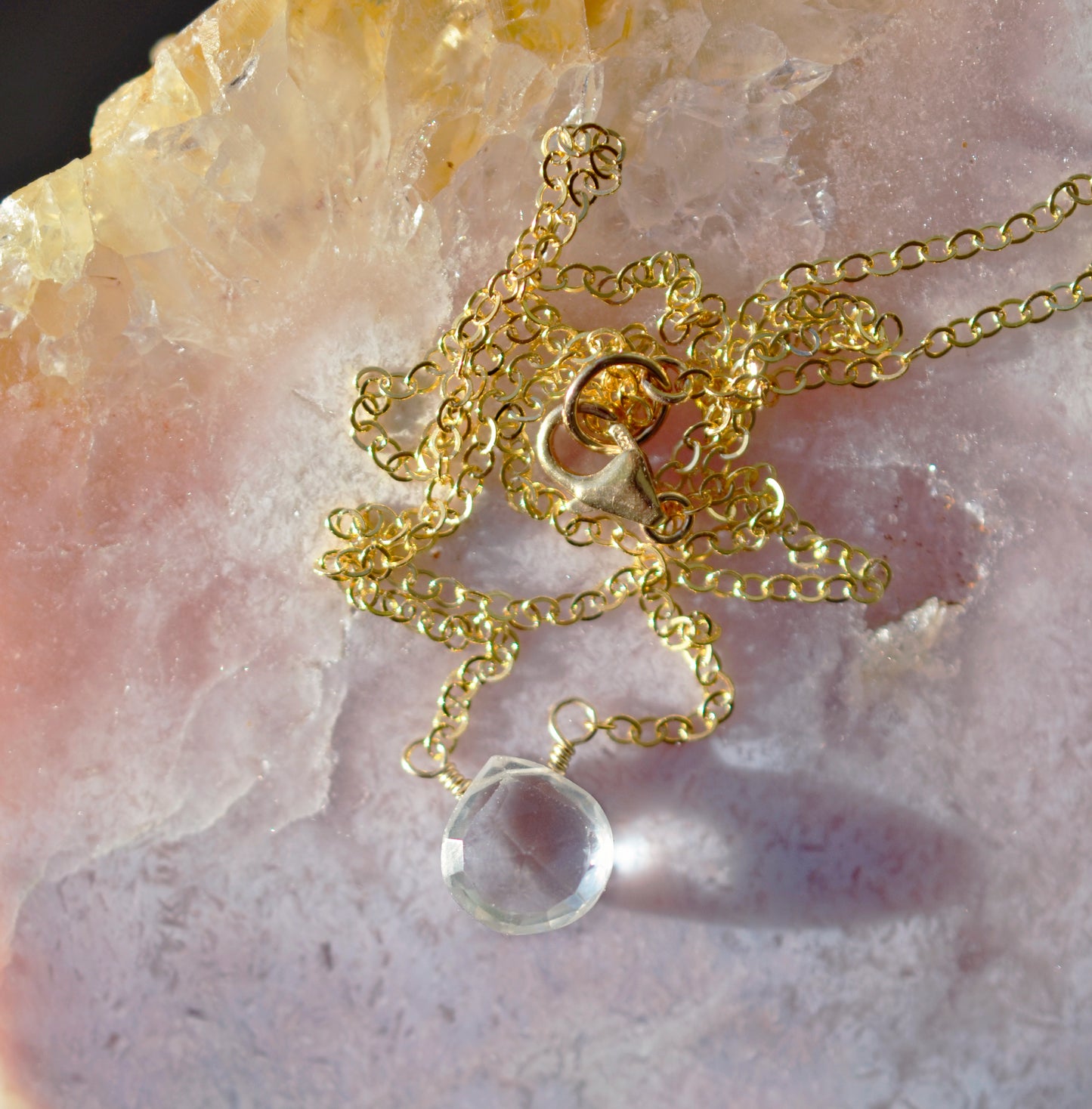 Natural Clear Crystal Quartz Necklace, Sterling Silver, Gold Filled