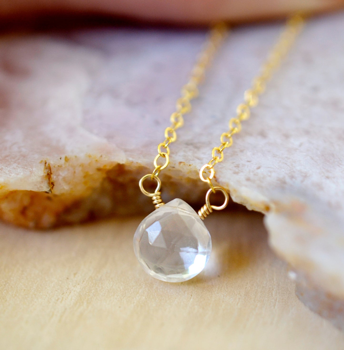 Clear Crystal Quartz Pendant, Sterling Silver, Gold Filled