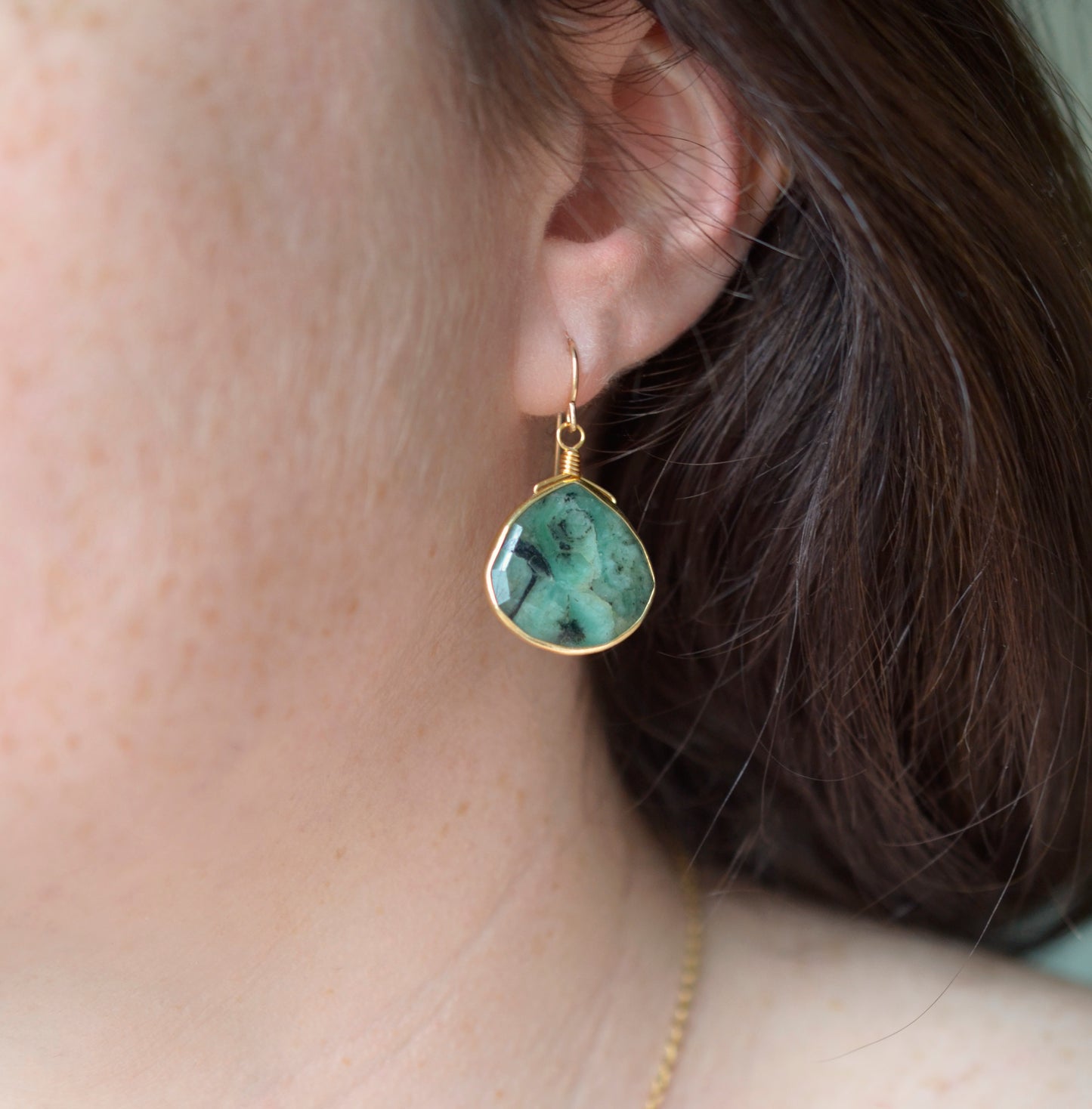 Large Natural Raw Green Emerald Teardrop Earrings