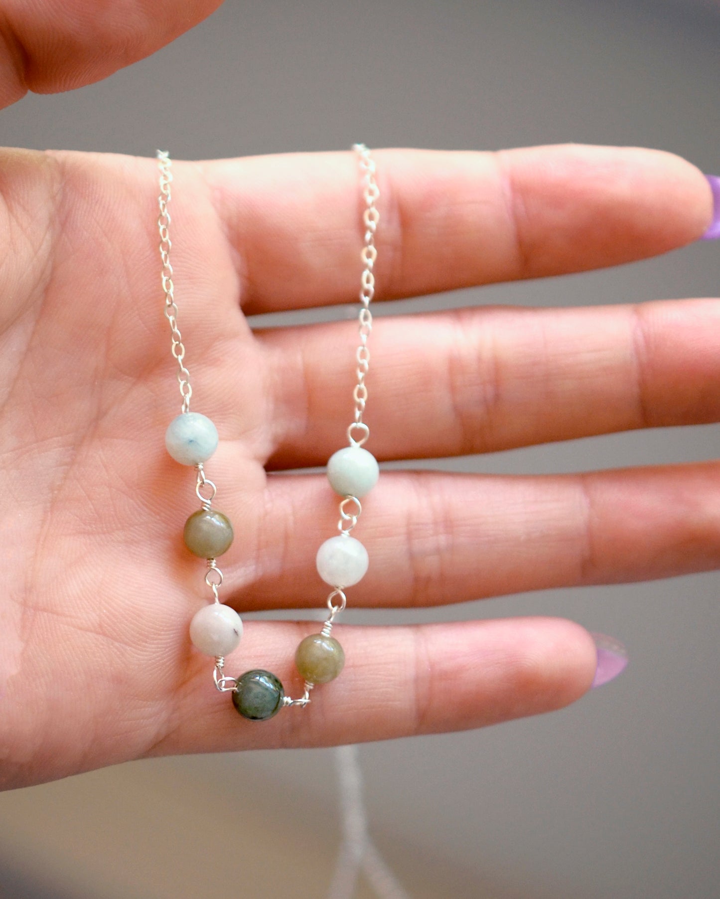 Natural Multi-Color Burma Jade Necklace, Silver or Gold Filled