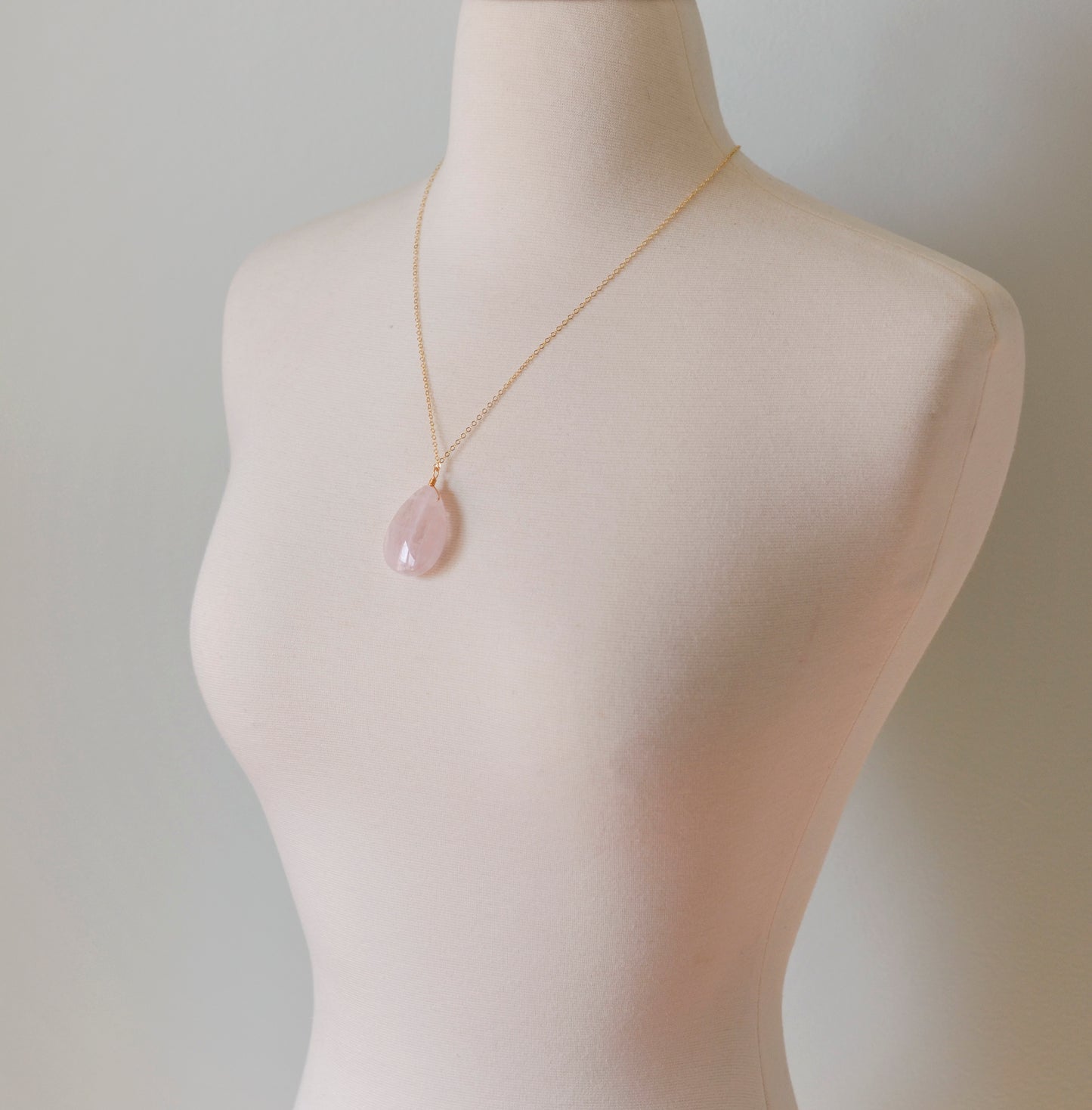 Large Rose Quartz Necklace Teardrop Pendant