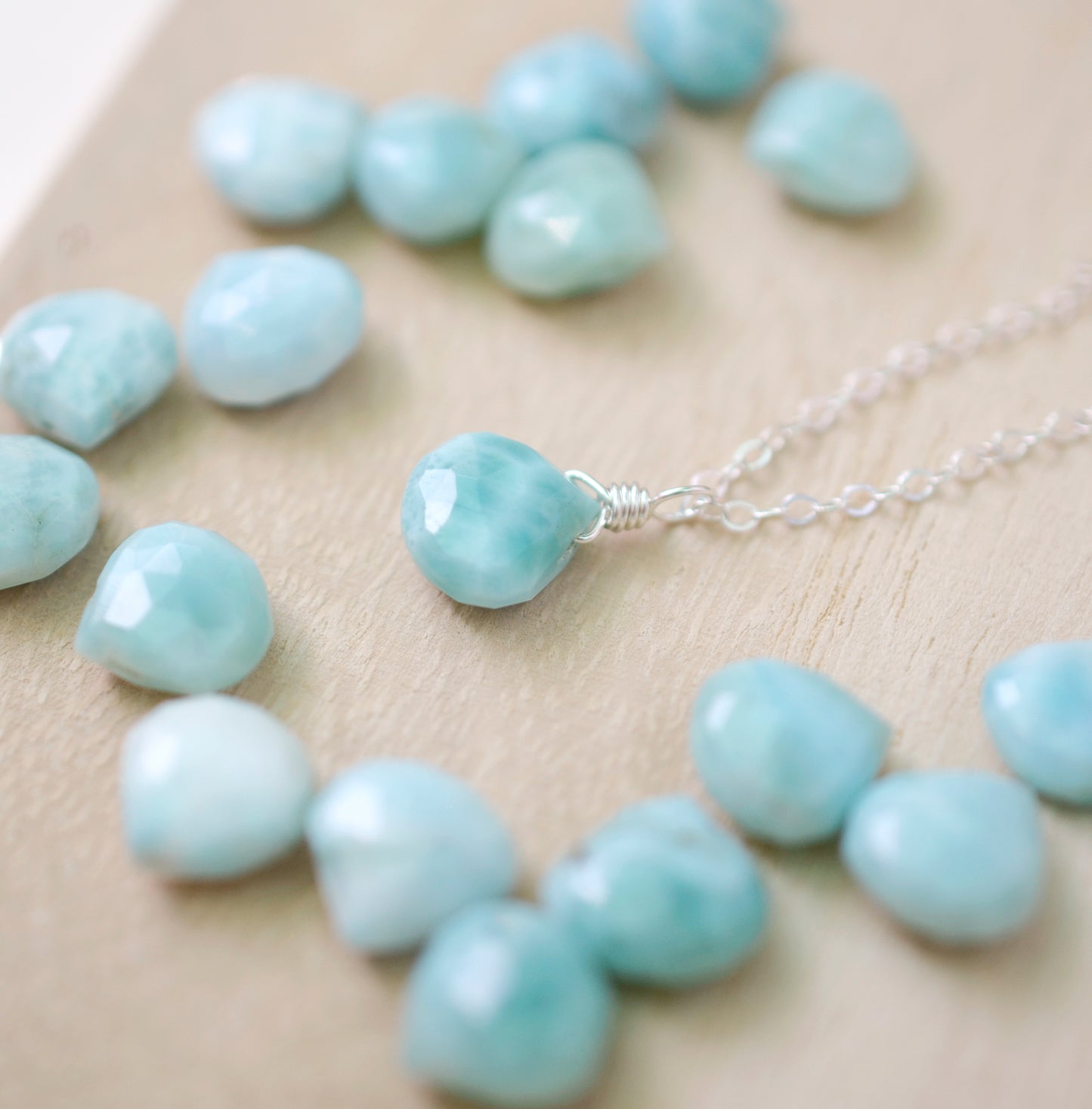 Larimar Teardrop Necklace, Sterling Silver or Gold Filled