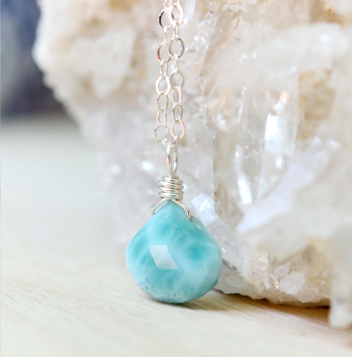 Larimar Teardrop Necklace, Sterling Silver or Gold Filled