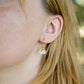 Mystic Topaz earrings modeled in 14k gold filled. The gemstone is a faceted heart briolette teardrop shape.