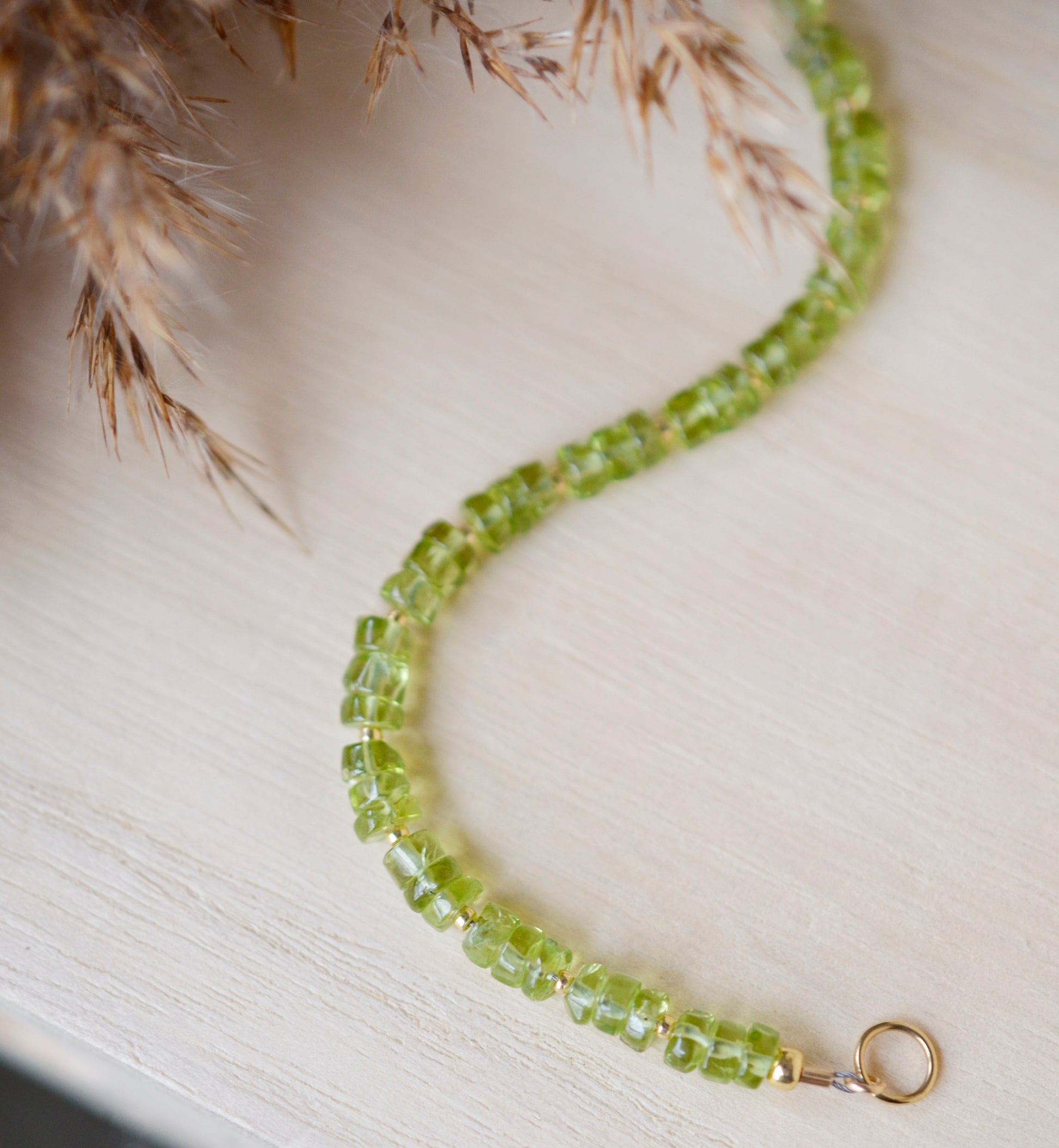 natural green peridot bracelet gold beads