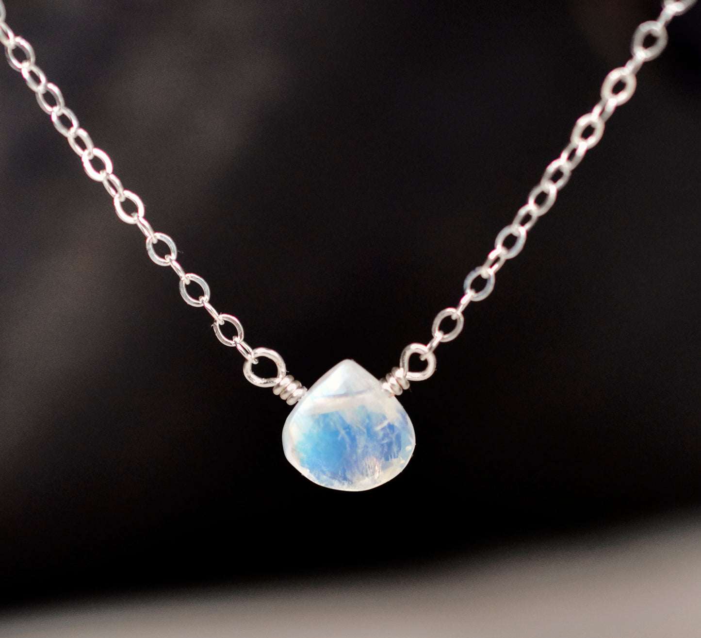 Rainbow Moonstone Teardrop Necklace