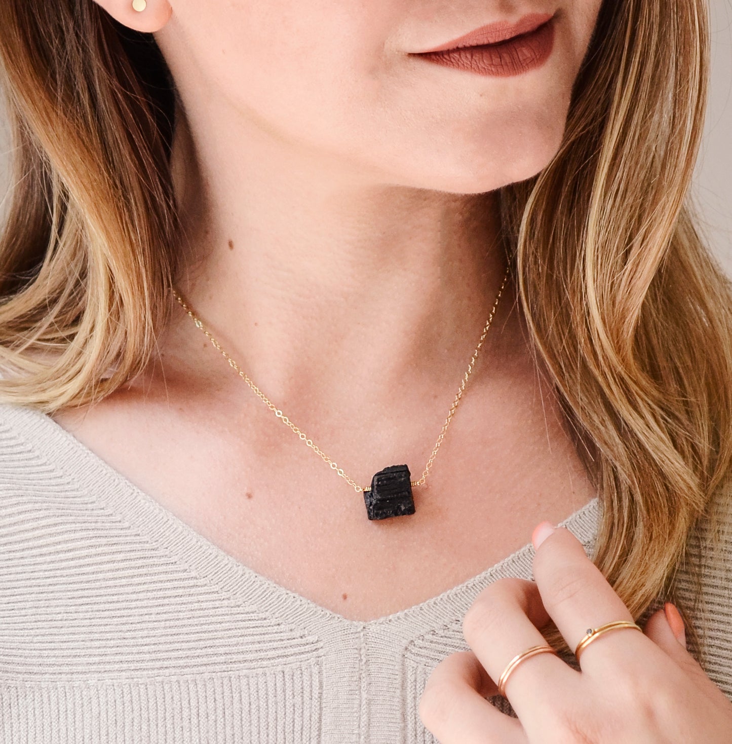 Raw Black Tourmaline Necklace with Sterling Silver or 14k Gold Filled Chain