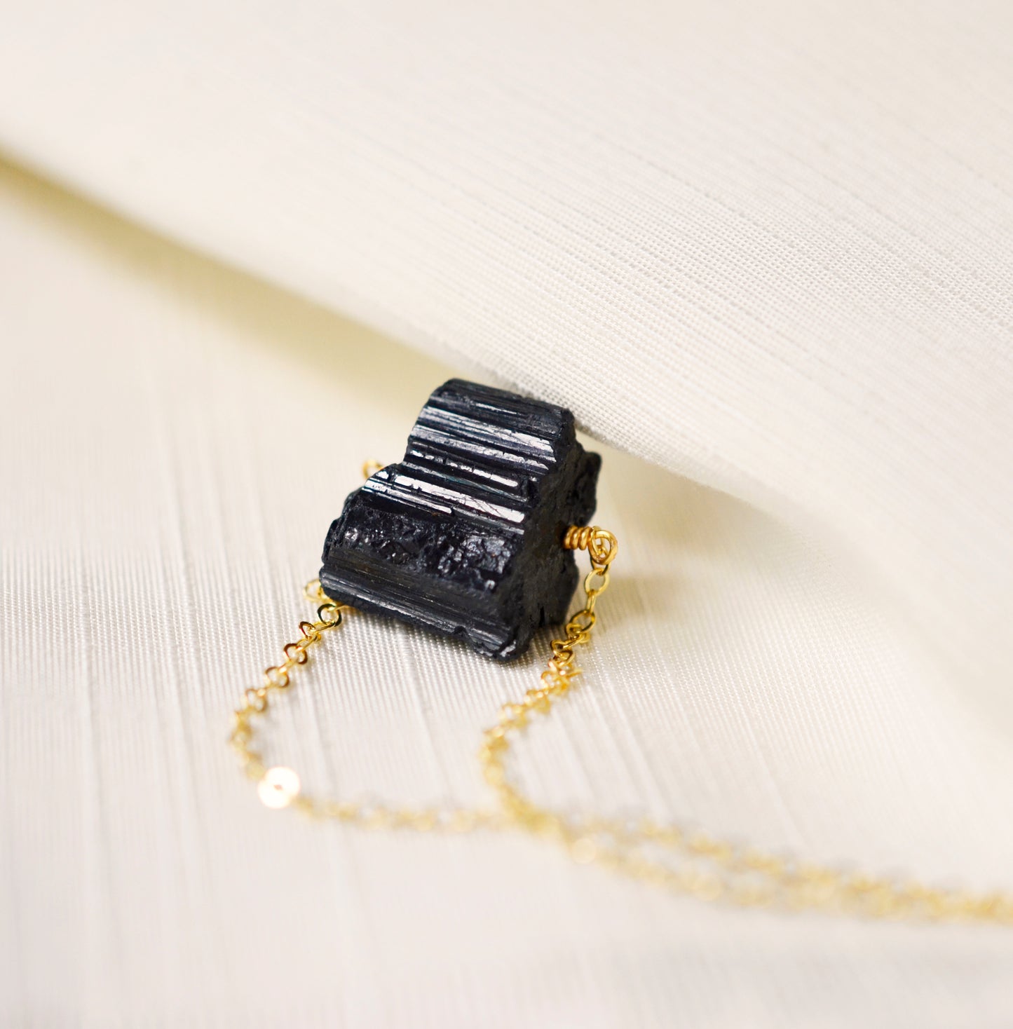 Raw Black Tourmaline Necklace with Sterling Silver or 14k Gold Filled Chain