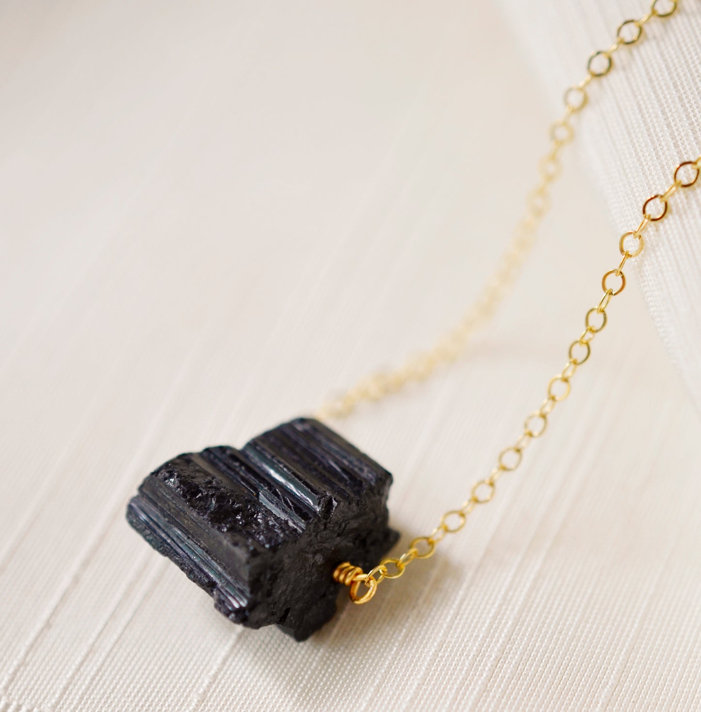 Raw Black Tourmaline Necklace with Sterling Silver or 14k Gold Filled Chain