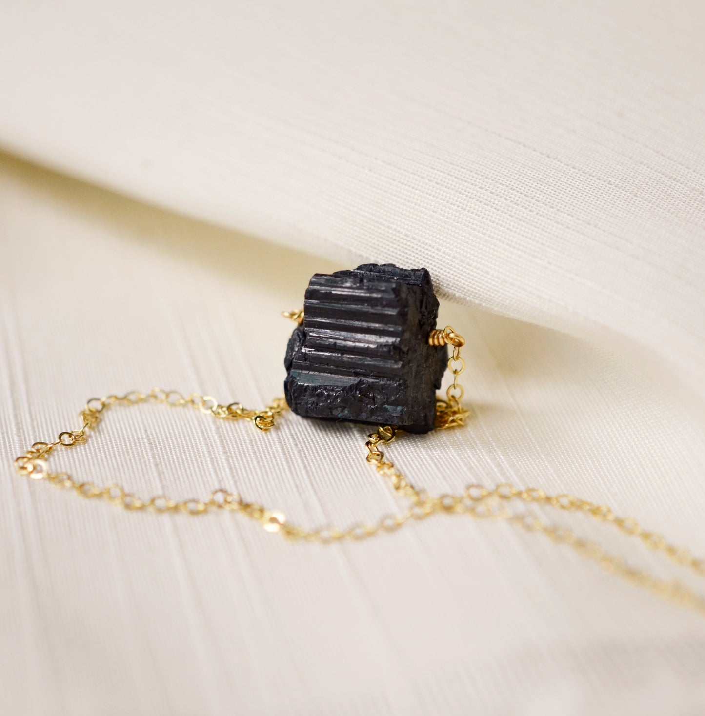 Raw Black Tourmaline Necklace with Sterling Silver or 14k Gold Filled Chain