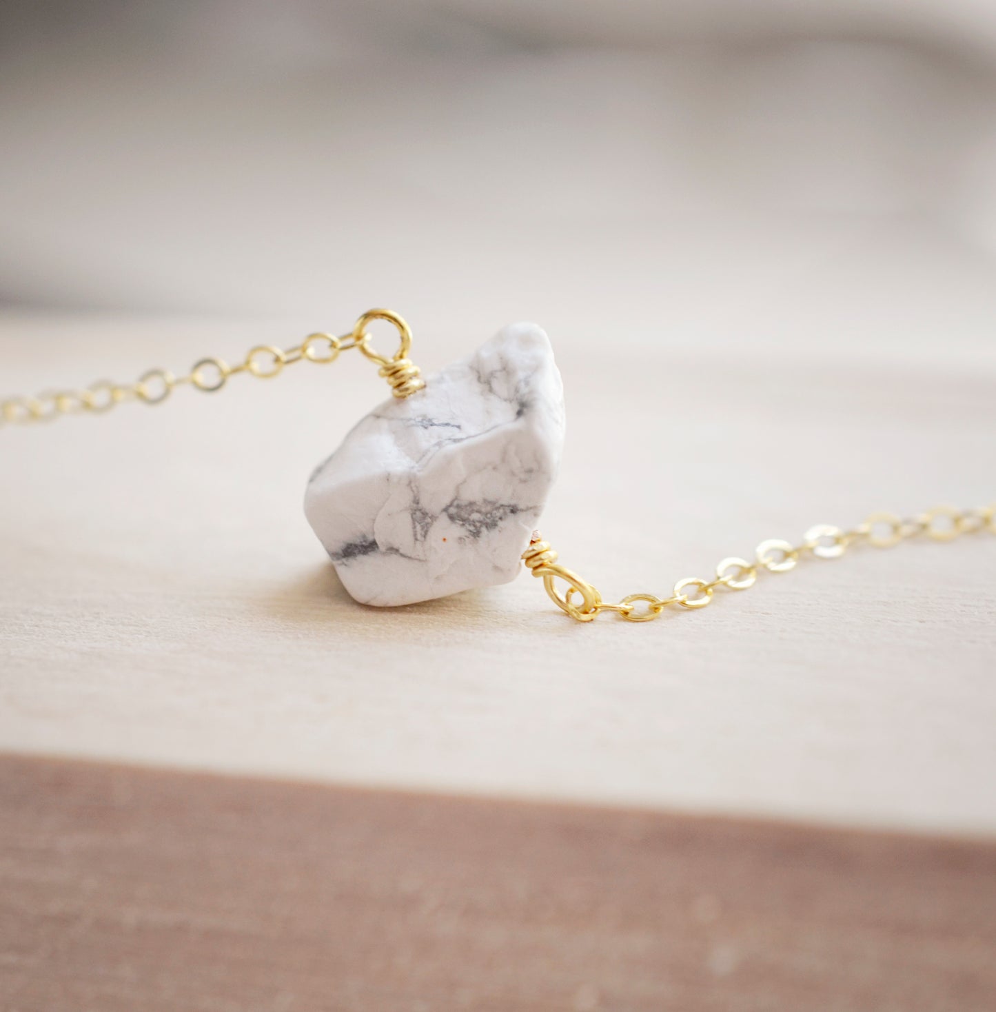 Raw White Howlite Necklace, Sterling or Gold Filled