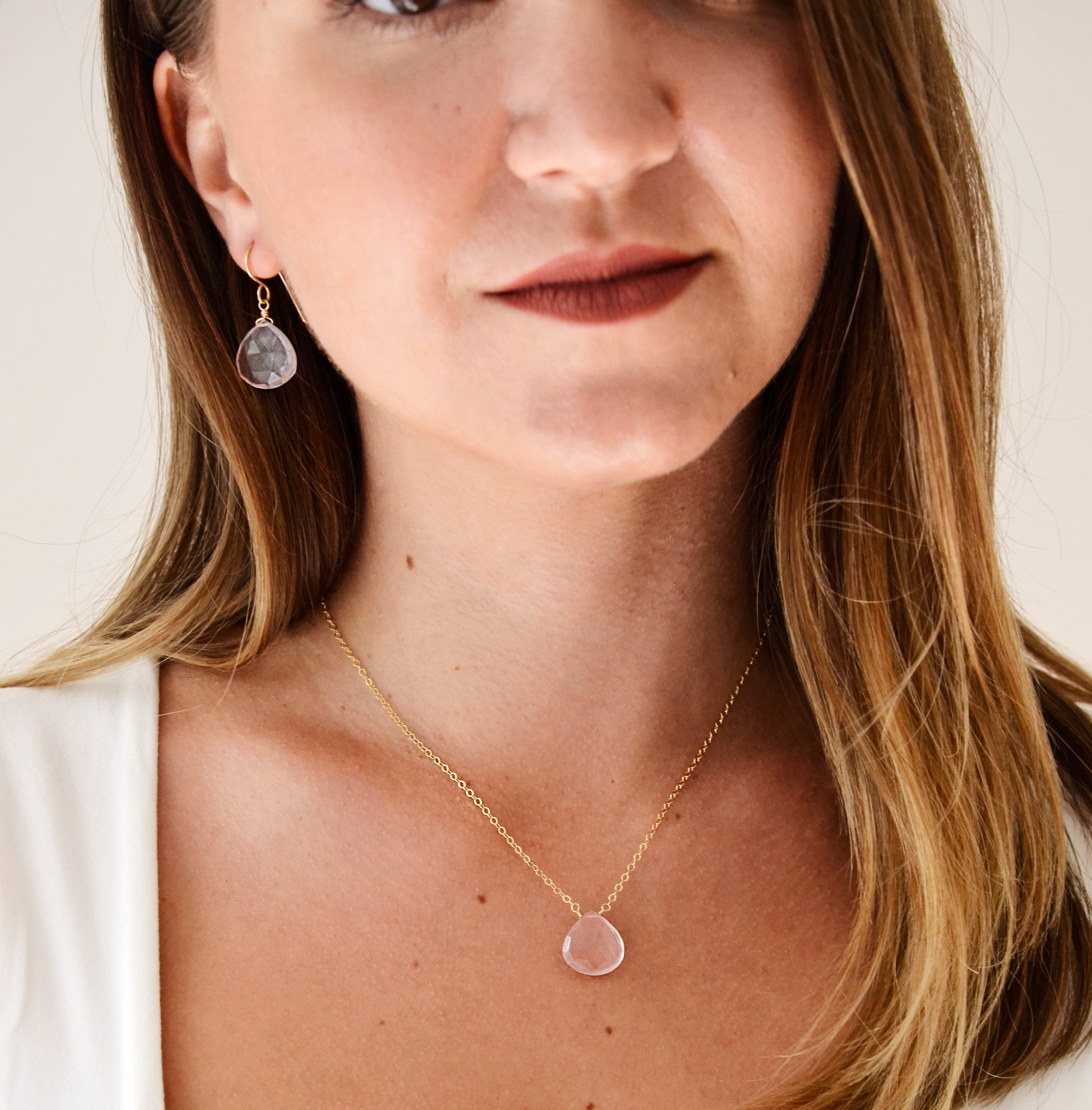 Delicate Rose Quartz Drop Necklace, 14k Gold Filled or Sterling Silver