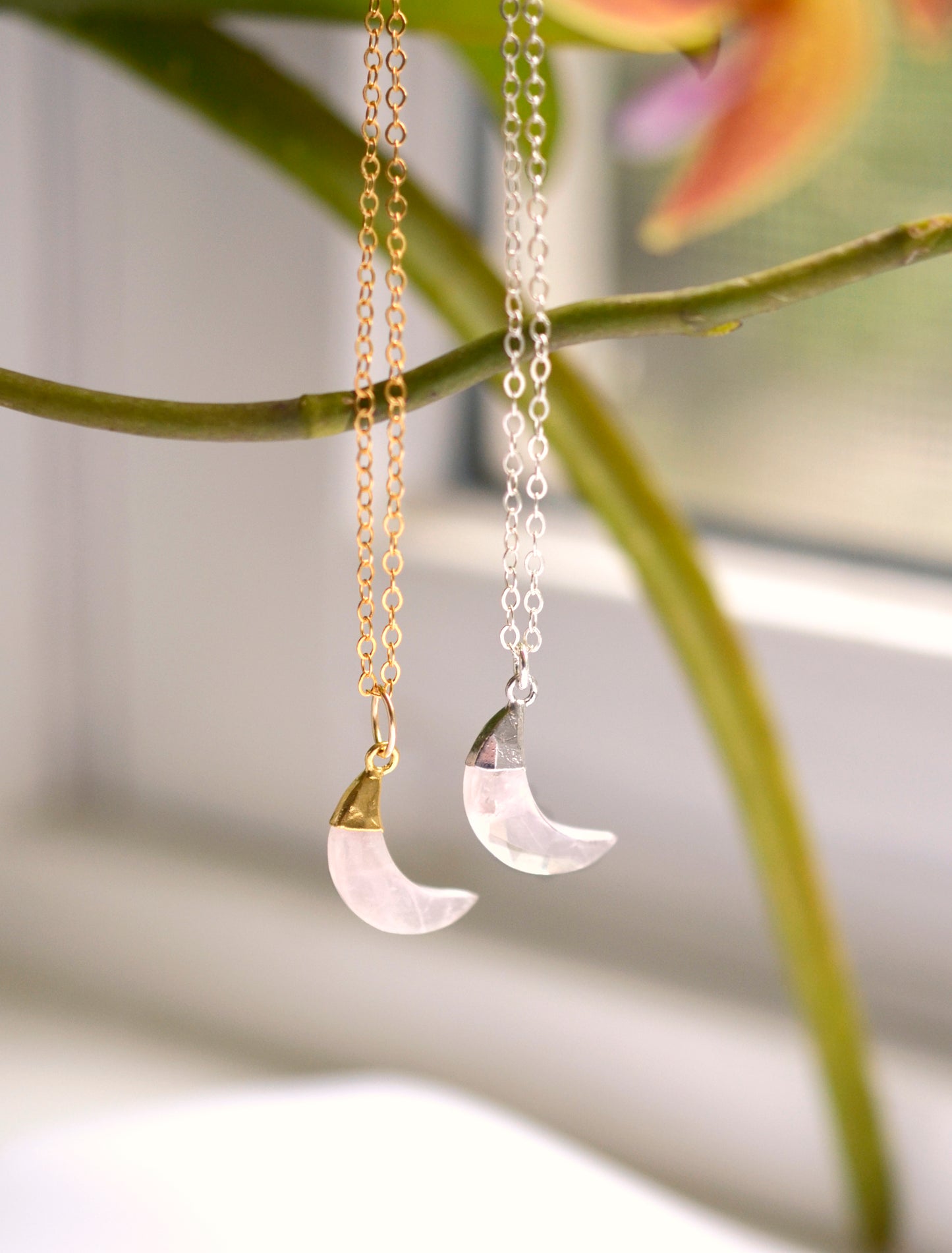 rose quartz moon crescent necklace