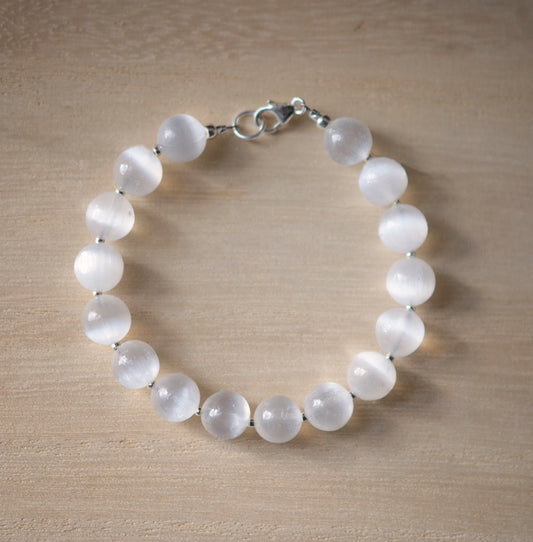 Natural Selenite Bracelet, Sterling Silver or Gold Filled