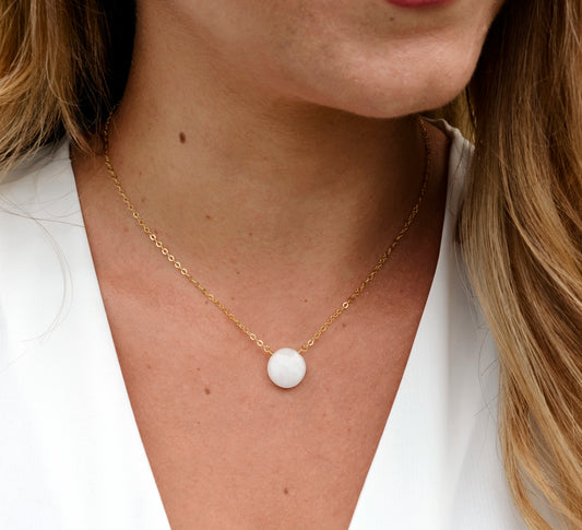 White Quartz, Faceted Coin Necklace, Gold Filled or Sterling Silver